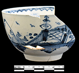 Chinese or common shape cup underglaze painted with Chinese house pattern - Photo courtesy of Delaware Department of Transportation.  